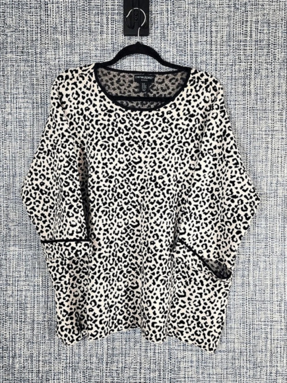 Cynthia Rowley Animal Print Short Sleeve Top in White & Black Size 3x